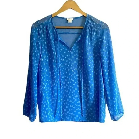 J. Crew Tops - J. Crew Blue Polka Dot Sheer Blouse